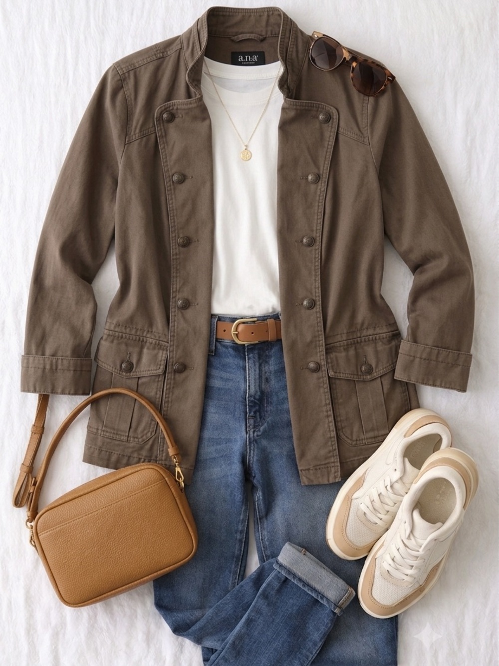 a.n.a Tan Utility Jacket with Button Front
